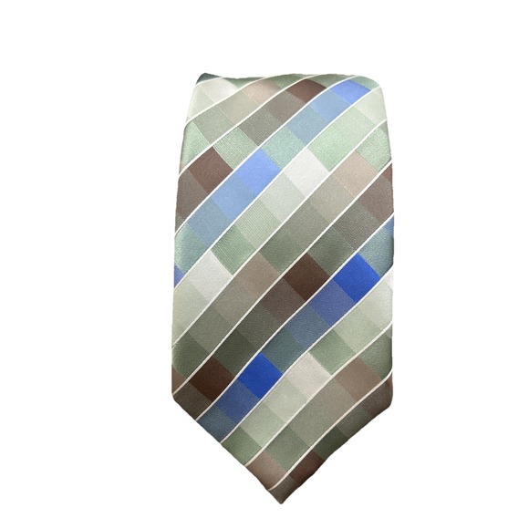 Kenneth Cole Reaction Green Blue 100% Silk Men's Neck Tie Stylish Trend Modern - Picture 1 of 6